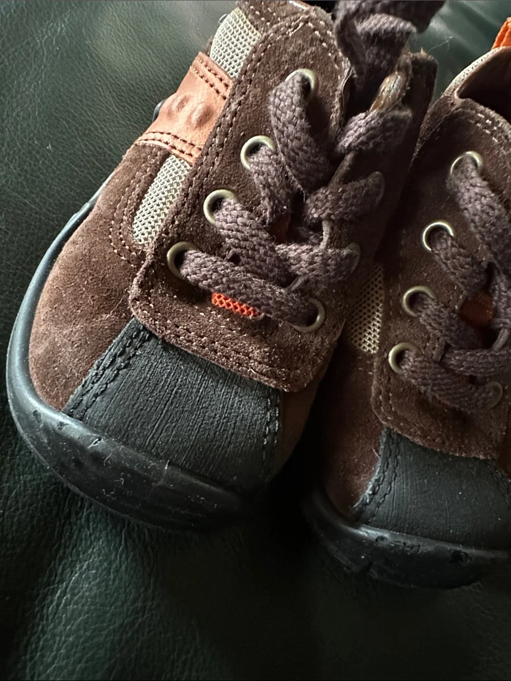 Ecco kids Brown and Orange Suede Lace-Up Sneaker booties